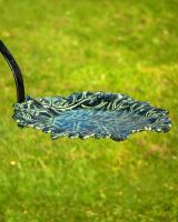 Close-up of the Virdigris Finish on the "New Forest" Leaf Design Bird Bath Feeder