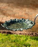 Close-up of the Virdigris "New Forest" Leaf Design Bird Bath Feeder Holding Water