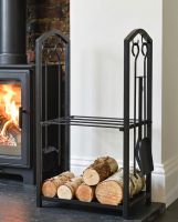 "The Arcus" Complete Fireside Companion Supporting Logs and a Companion Set Tools next to a Log Burner Stove - Digital Illustration "The Arcus" Complete Fireside Companion Supporting Logs and a Companion Set Tools next to a Log Burner Stove - Digital Illustration