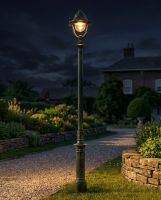 "The Caesar" Olive Green Opulent Cast Iron Lamp Post 2.5m digital illustration at night "The Caesar" Olive Green Opulent Cast Iron Lamp Post 2.5m digital illustration at night