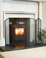 "The Gillingham" Extra Large Black Four Fold Fire Guard in Situ in the Home "The Gillingham" Extra Large Black Four Fold Fire Guard in Situ in the Home