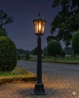 "The Grange" Miniature Hexagonal Pillar Light Illuminated at Night
