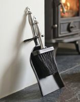 "The York" Brush and Pan Set next to a Modern Fireplace with a lit Log Burner Stove - Digital Illustration "The York" Brush and Pan Set next to a Modern Fireplace with a lit Log Burner Stove - Digital Illustration
