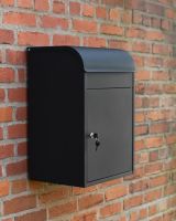 "Titan" Medium Wall Mounted Parcel box in Black Steel side view