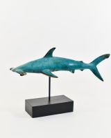 "Abyssal Anchor" Cast Brass Hammerhead Shark Sculpture side view