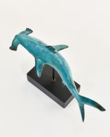 "Abyssal Anchor" Cast Brass Hammerhead Shark Sculpture view from above