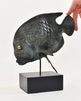 "Abyssal Angler" Cast Brass Fish Sculpture with hand in shot for scale