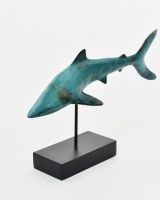 "Abyssal Apex" Cast Brass Shark Sculpture angled view