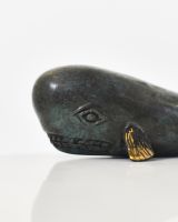 "Abyssal Voyager" Whale Ornament in Cast Brass close up of head