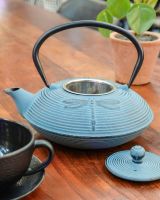 "Akitsu" Cast Iron Japanese Style Teapot in a Light Blue Finish with No Lid