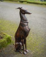 "Albus" the Sitting Greyhound Cast Aluminium Garden Sculpture angled view of sculpture