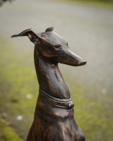 "Albus" the Sitting Greyhound Cast Aluminium Garden Sculpture close up of head