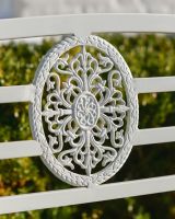 "Arcadia" Garden Rocking Bench Wrought Iron - Cream detailed view of backrest "Arcadia" Garden Rocking Bench Wrought Iron - Cream detailed view of backrest