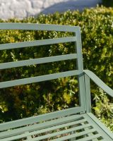 "Arcadia" Garden Rocking Bench Wrought Iron - Sage close up of backrest "Arcadia" Garden Rocking Bench Wrought Iron - Sage close up of backrest