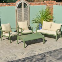In situ photo of sage green garden lounge furniture set In situ photo of sage green garden lounge furniture set