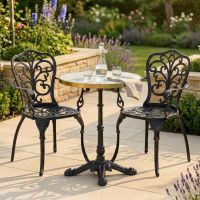 "Ashwell" Classic Black Two Seater Table and Chairs Set digital illustration dressed table