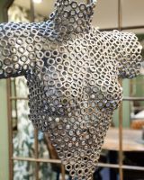 "Aura" Female Torso Sculpture Reclaimed Metal -78cm close up of body