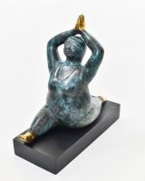 "Azure Asana" Female Yoga Sculpture in Cast Brass high angle view from the front
