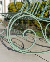 "Belvedere" Garden Rocking Bench Wrought Iron - Sage close up of rocker "Belvedere" Garden Rocking Bench Wrought Iron - Sage close up of rocker