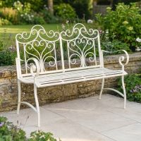 "Belvedere" Wrought Iron Garden Bench - Cream