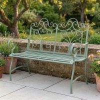 "Belvedere" Wrought Iron Garden Bench in front of hedge Digital Illustration