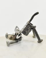 "Bolt" Stretching Puppy UpCycled Home Ornament view form side