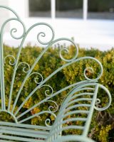 ‘Bordeaux" Wrought Iron Garden Chair - Sage detailed close up of scrollwork