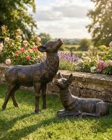 "Bramble" and "Juniper" Doe and Fawn Garden Sculpture Set digital illustration
