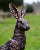 "Briar" the Hare Cast Aluminium Garden Sculpture - Copper close up of head and ears