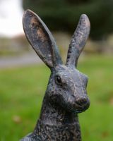 "Briar" the Hare Cast Aluminium Garden Sculpture - Verdigris close up of head and ears