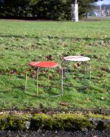 ‘Cask’ Set of 2 Upcycled Oil Drum Stools main image on a lawn