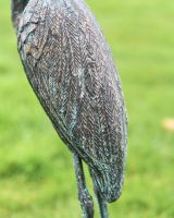 "Caspian" the Heron Cast Aluminium Garden Sculpture on a Garden Lawn Close Shot up of Wings