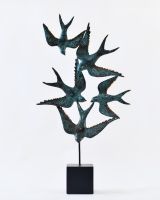 "Celestial Migration" Cast Brass Bird Sculpture front facing view