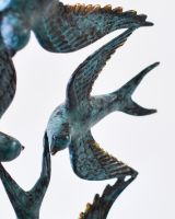 "Celestial Migration" Cast Brass Bird Sculpture close up of bird