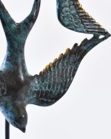 "Celestial Migration" Cast Brass Bird Sculpture close up of feathers on wings