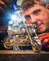 "Chopper" Motorcycle Stainless Steel Sculpture being assembled in workshop