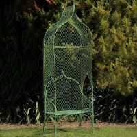 Green Metal Bench With Tall Arch Green Metal Bench With Tall Arch