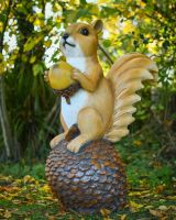 "Dash" the Handpainted Fibreglass Squirrel Garden Sculpture angled view of sculpture
