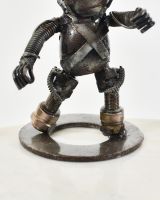"Duke" Upcycled Metal Art Sculpture close up of base