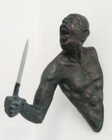 "Edge" Cast Aluminium Wall Art in Verdigris Finish angled view of sculpture