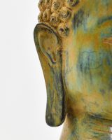 "Emerald Serenity" Buddha Head Ornament in Cast Brass close up of ear