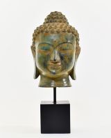 "Emerald Serenity" Buddha Head Ornament in Cast Brass front view