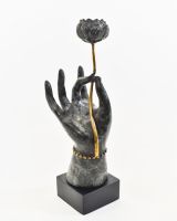 "Floral Offering" Hand Sculpture in Cast Brass view of flower and stem