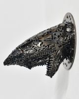 ‘Gears of the Deep" Upcycled Metal Wall Mounted Shark Bust side view