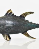 "Gilded Glider" Tuna Ornament in Cast Brass close up of body