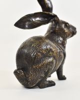 "Heathland Herald" Cast Brass Alert Hare Sculpture close up of rear