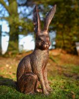 "Hunter" the Hare Cast Aluminium Garden Sculpture - Bronze and Copper angled view of sculpture