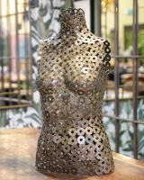 "Juno" Female Torso Reclaimed Metal Sculpture - 62cm stood on table