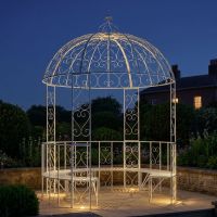 "Kensington" Domed Wrought Iron Gazebo - Vintage Cream At Night
