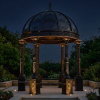 "Lady Christina" Deluxe Scrollwork Wrought Iron Gazebo Powder Coated in Midnight Black Digital Illustration At Night